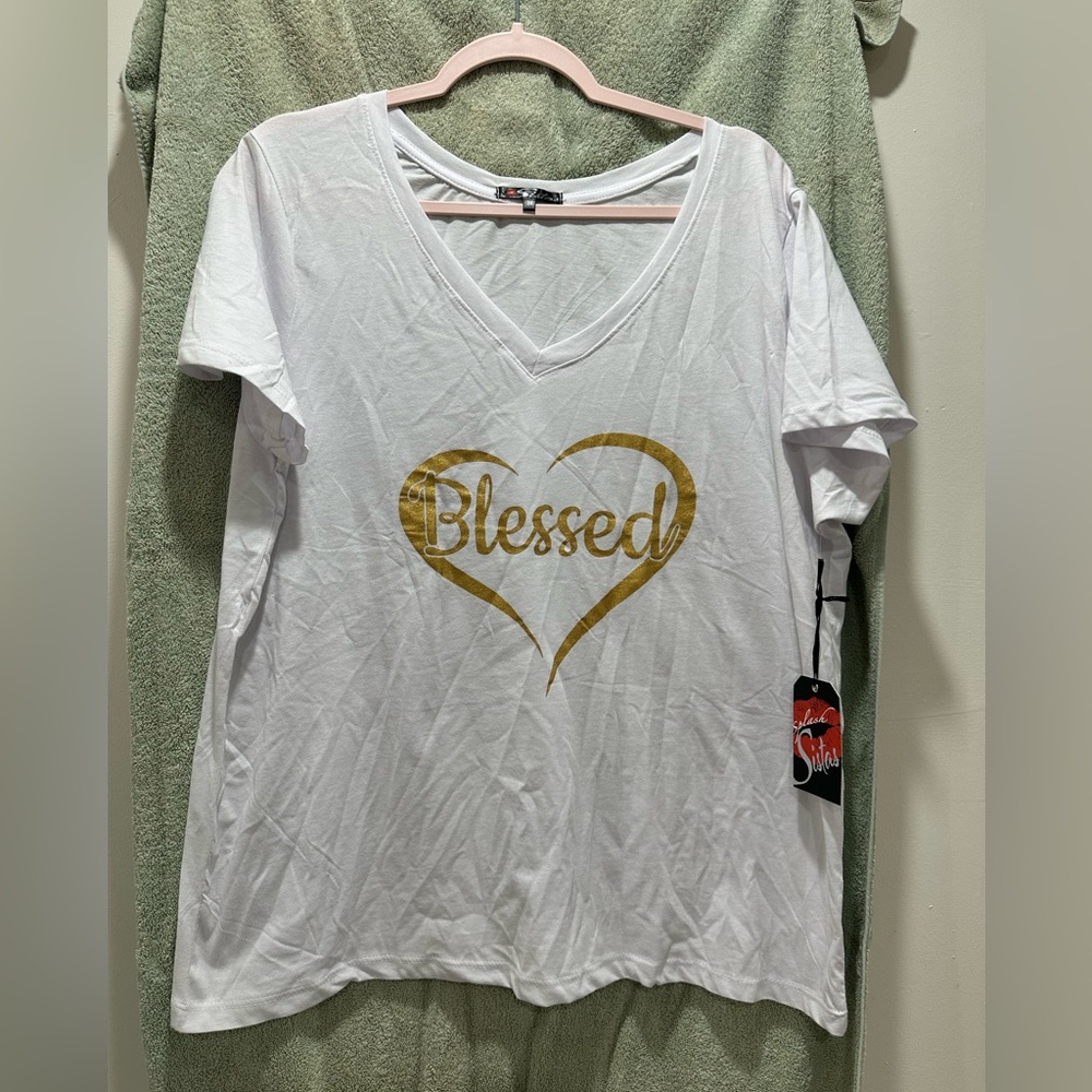 Blessed White and Gold Heart Tee